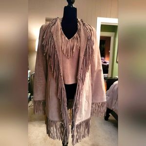 Wilson's Leather Suede Fringe Coat matching Halter Tan
